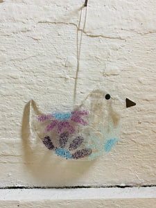 Handmade fused glass flowery bird 