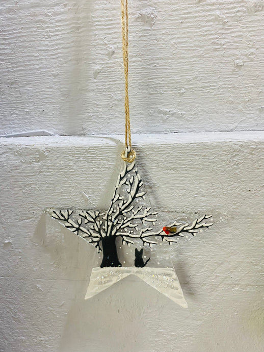 Winter Cat hanging Star