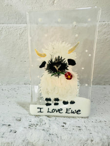 Fused Glass I Love Ewe Black Nosed Sheep T Light Holder