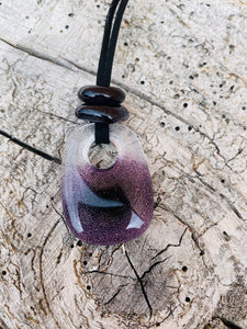 Handmade fused glass amethyst fade necklace with bead detail 
