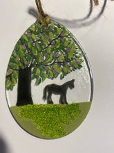 Load image into Gallery viewer, Handmade Fussed glass Easter egg with horse detail  