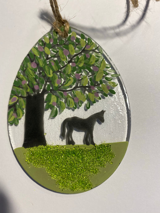 Handmade Fussed glass Easter egg with horse detail  