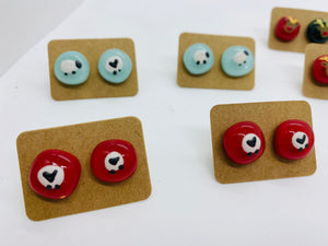 Red Christmas sheep fused Glass Earrings