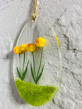 Load image into Gallery viewer, Fused Glass Easter Egg with 3D Daffodil detail 