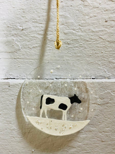 Fused Glass Cow Christmas Bauble Hanger