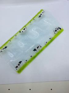 Handmade fused glass candle bridge with cow and countryside detail