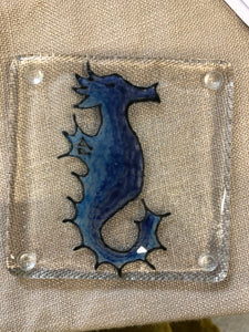 One Handmade Fused Glass Seahorse Coaster