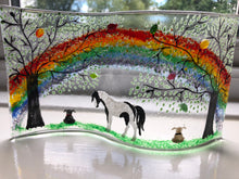 Load image into Gallery viewer, Handmade fused glass self standing horse rainbow