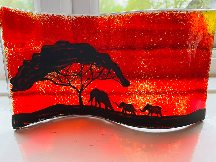 Handmade fused glass elephant sunset 