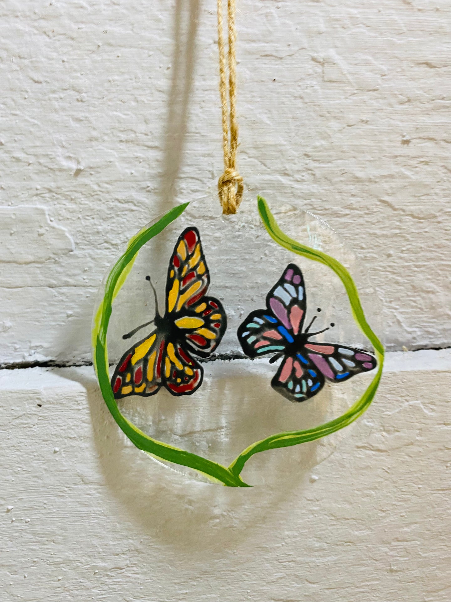 Handmade fused glass butterfly wall hanger