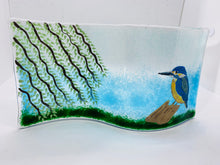 Load image into Gallery viewer, Fused Glass Kingfisher river bank self standing glass