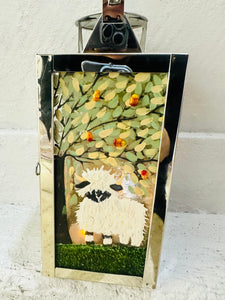 Handmade fused glass black nosed sheep lantern 