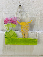 Load image into Gallery viewer, Fused Glass Highland Cow &amp; Thistle Medium Wall Hanger