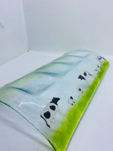 Load image into Gallery viewer, Handmade fused glass candle bridge with cow and countryside detail