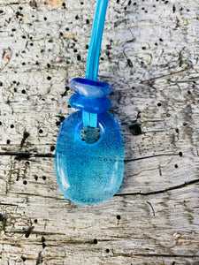 handmade fused glass fade necklaces in blue with bead detail 