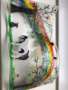 Fused glass Horses & Dogs Countryside Rainbow