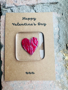 Handmade fused glass copper heart love token valentines day 